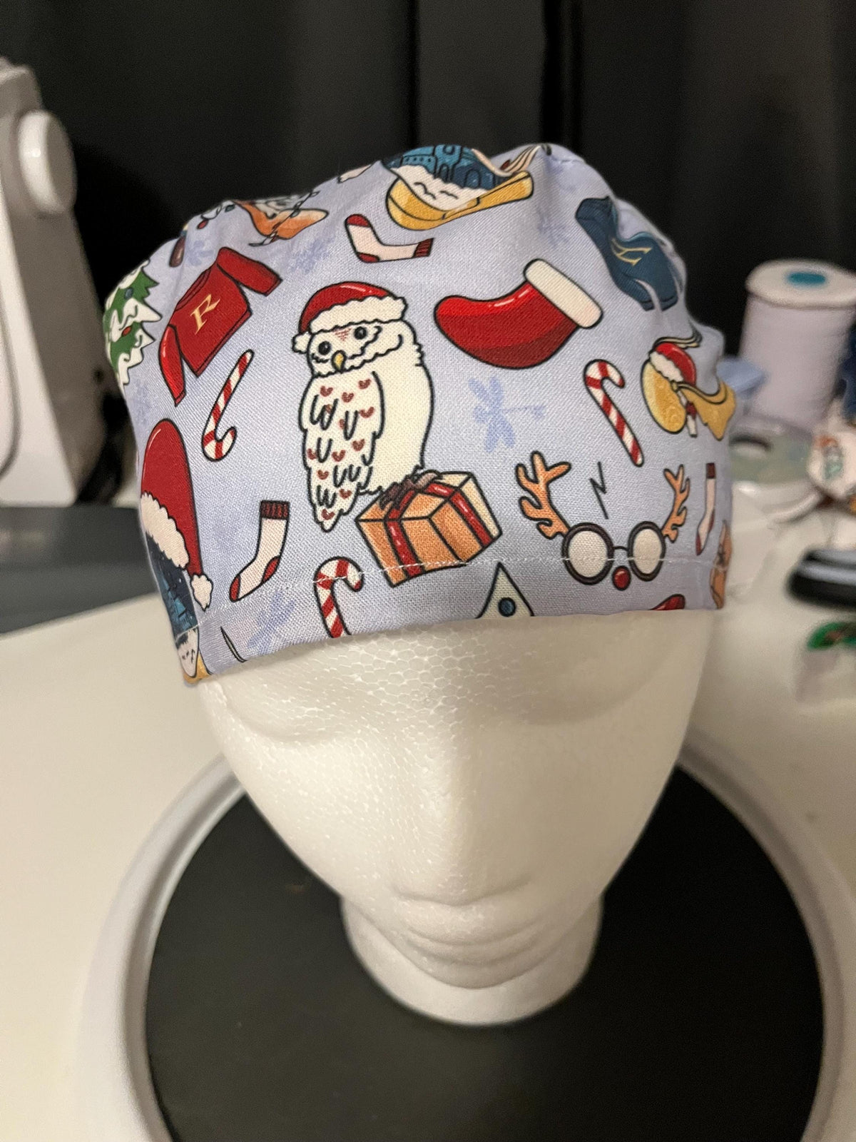Wizard Magic Christmas Fantasy Print Euro Ponytail Scrub Cap