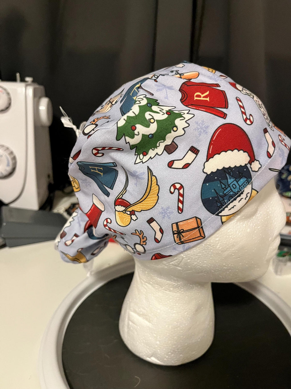 Wizard Magic Christmas Fantasy Print Euro Ponytail Scrub Cap