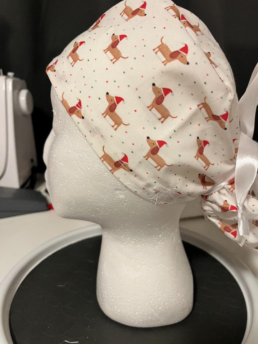 Christmas Pets Dachshund Dog Winter Print Euro Ponytail Scrub Cap