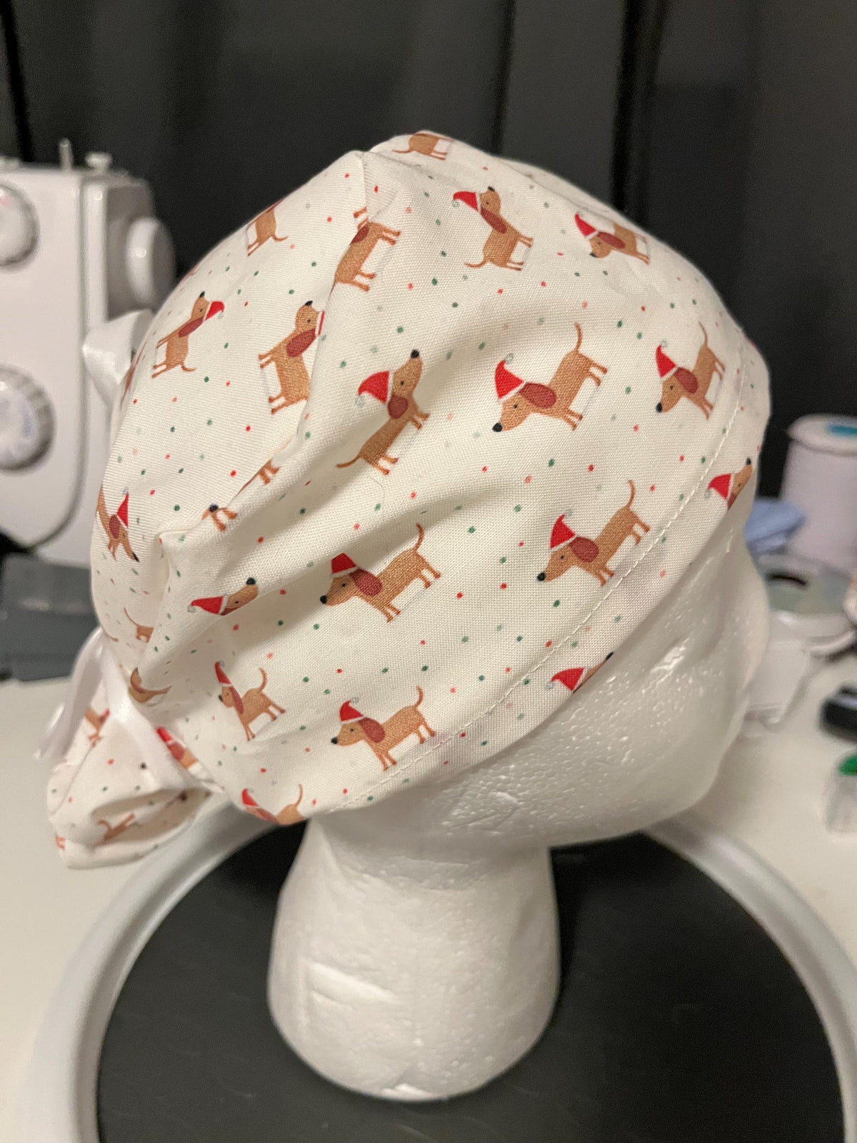 Christmas Pets Dachshund Dog Winter Print Euro Ponytail Scrub Cap