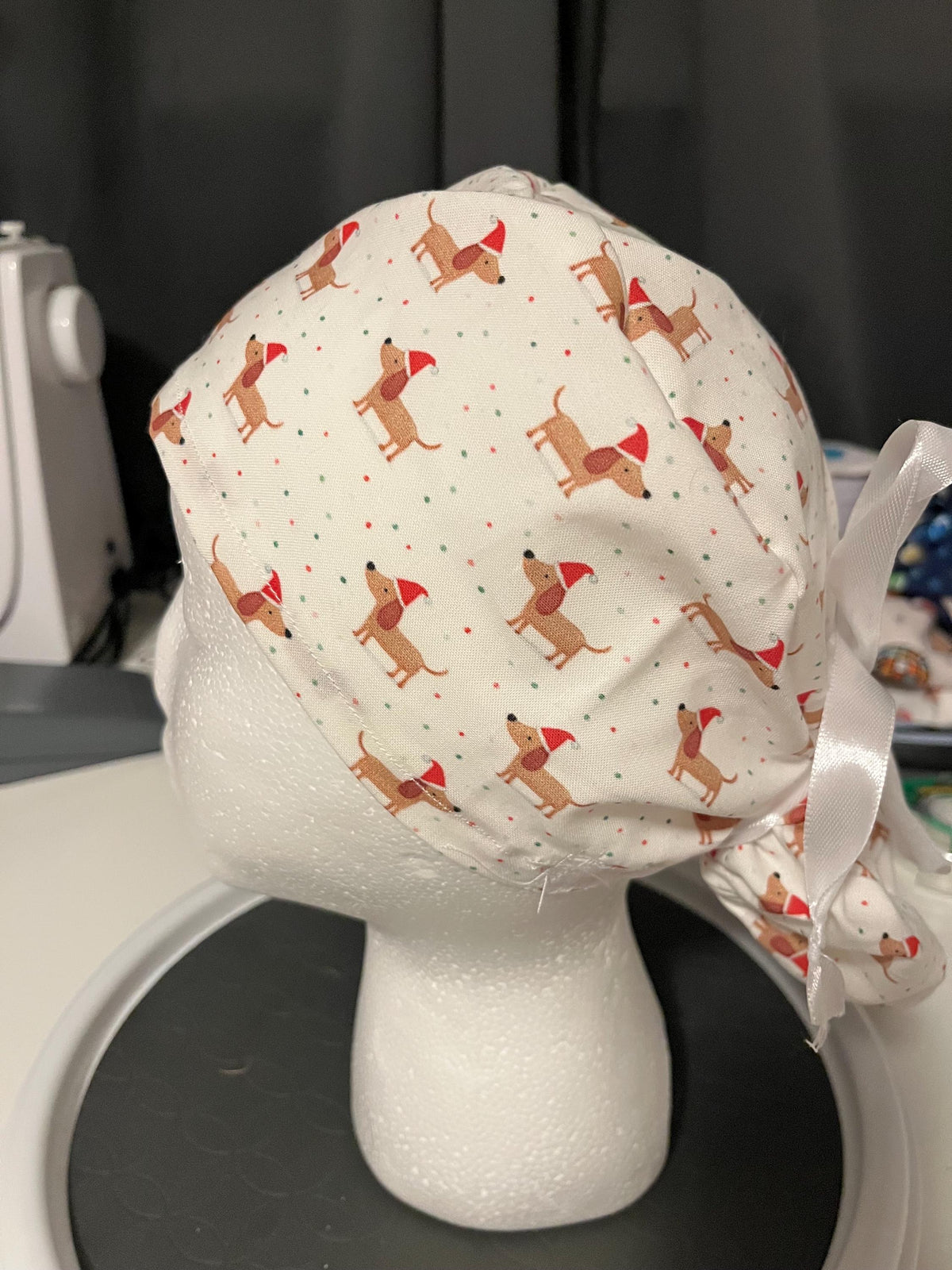 Christmas Pets Dachshund Dog Winter Print Euro Ponytail Scrub Cap