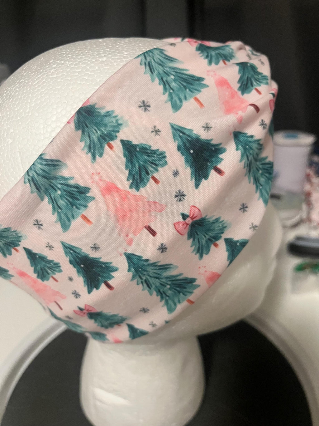 Pink and Green Coquette Bow Christmas Tree Winter Print Headband