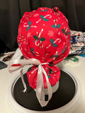 Red Candy Cane Christmas Winter Print Euro Ponytail Scrub Cap