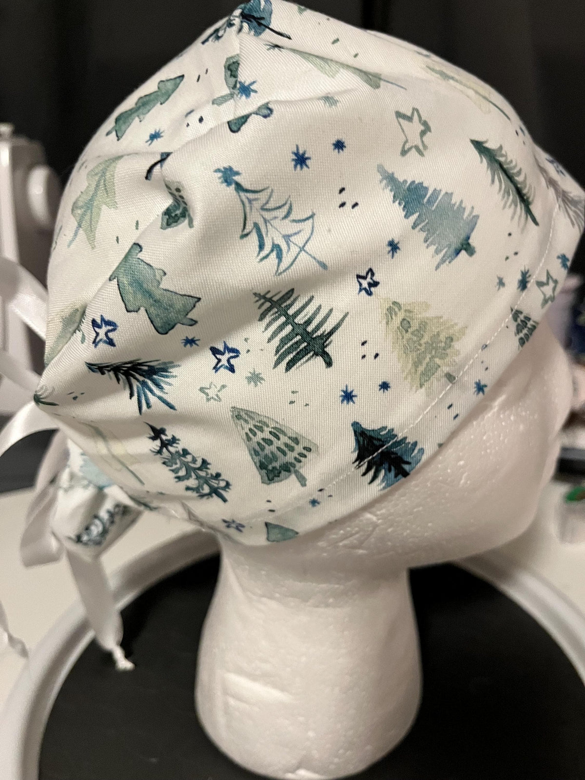 Christmas Tree Pine Tree Winter Watercolor Euro Ponytail Scrub Cap