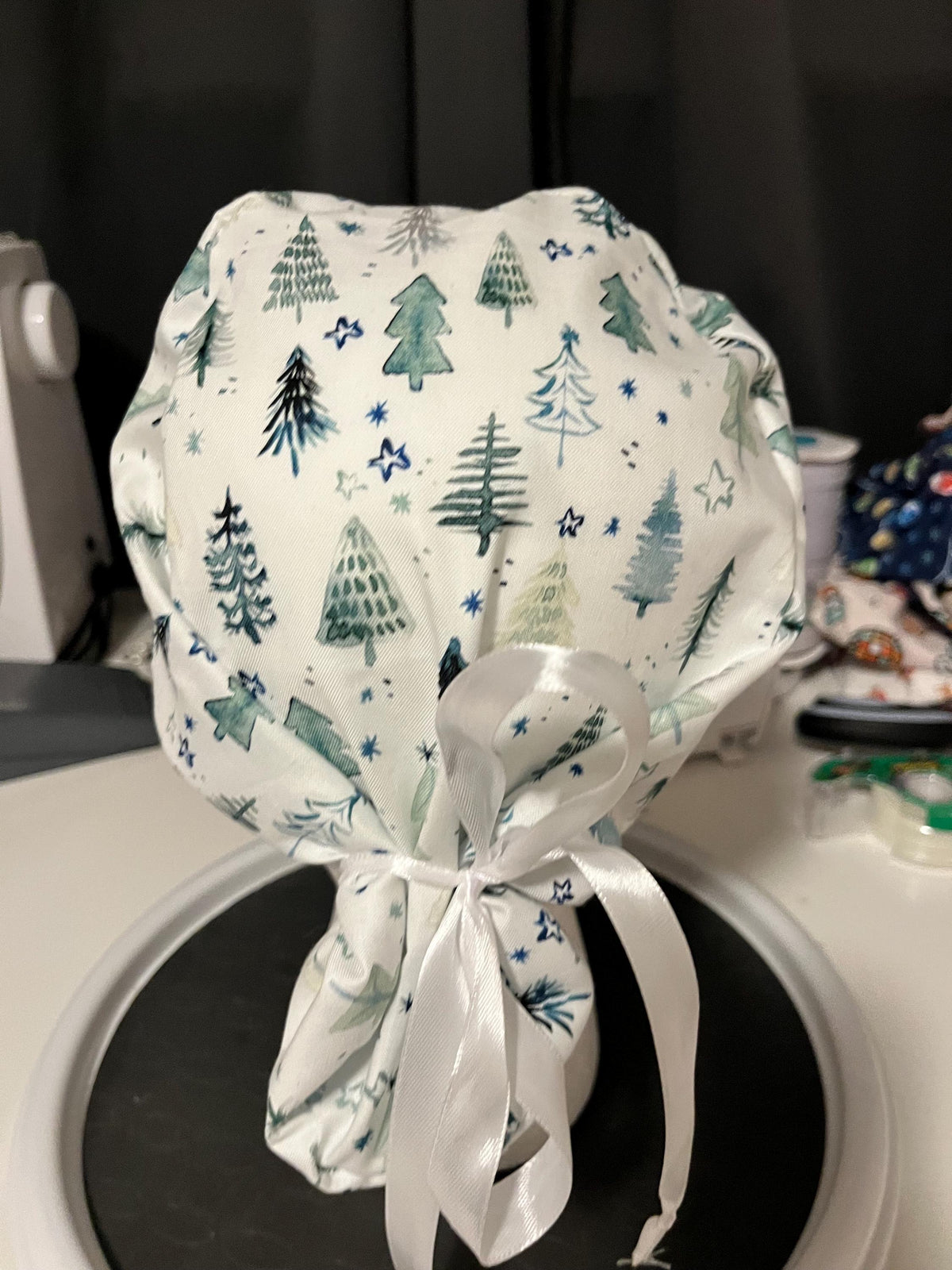 Christmas Tree Pine Tree Winter Watercolor Euro Ponytail Scrub Cap
