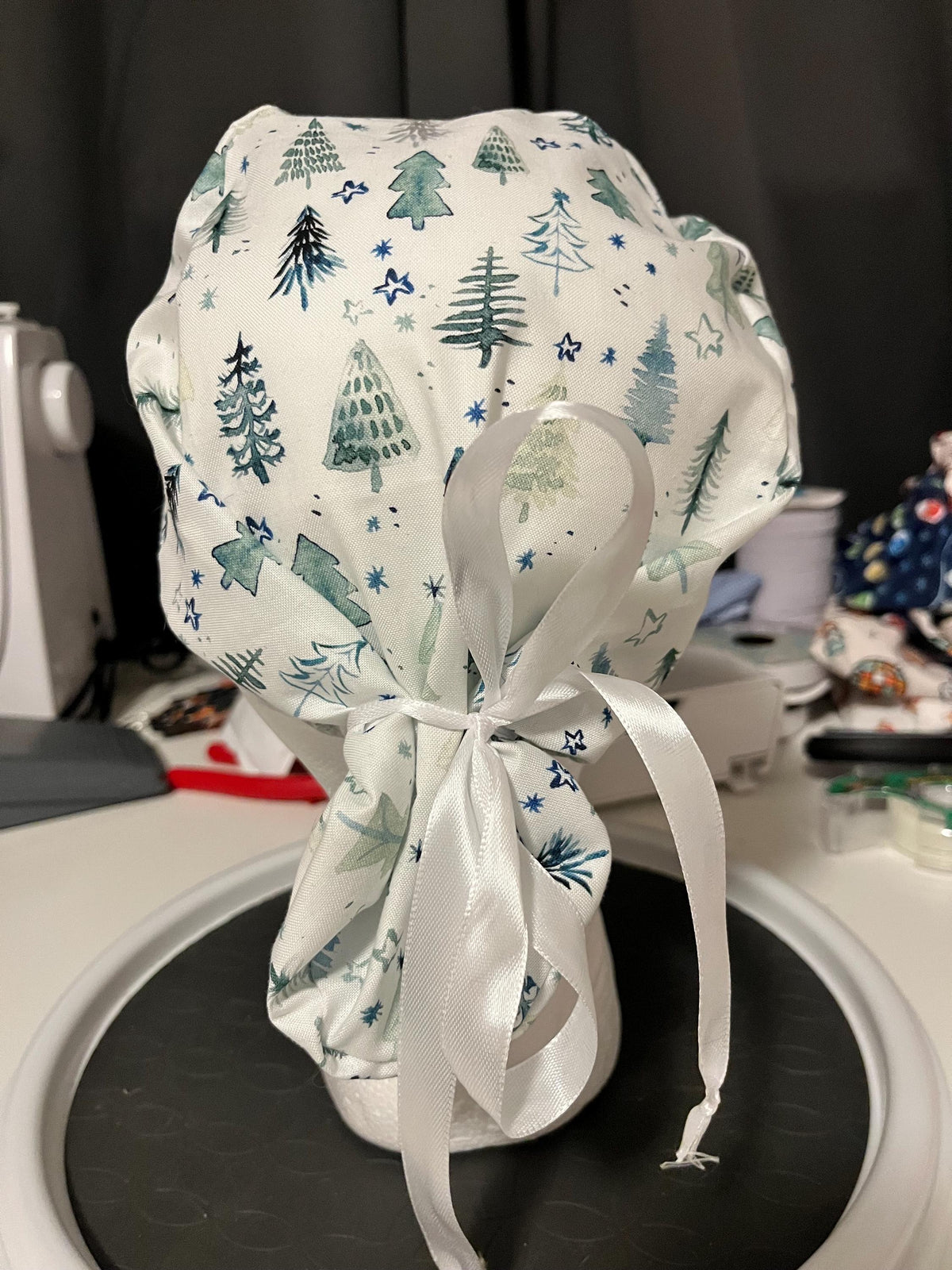Christmas Tree Pine Tree Winter Watercolor Euro Ponytail Scrub Cap
