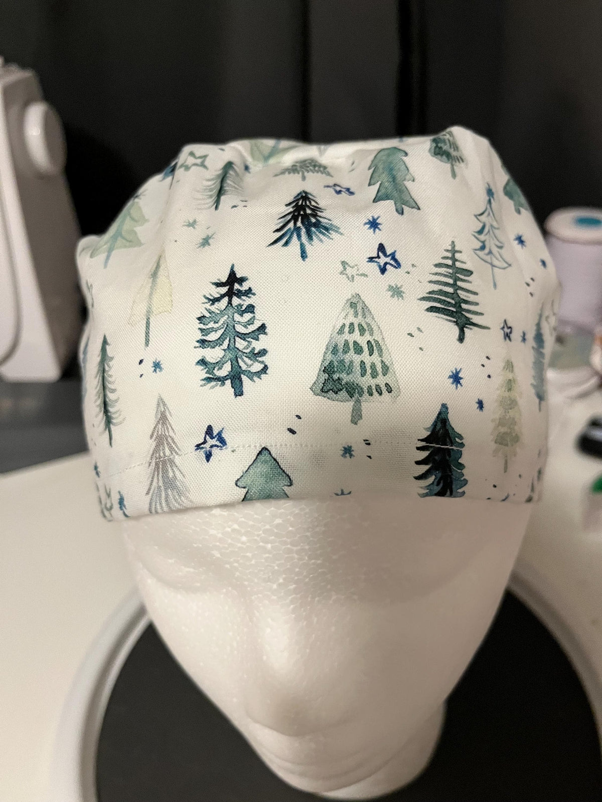 Christmas Tree Pine Tree Winter Watercolor Euro Ponytail Scrub Cap