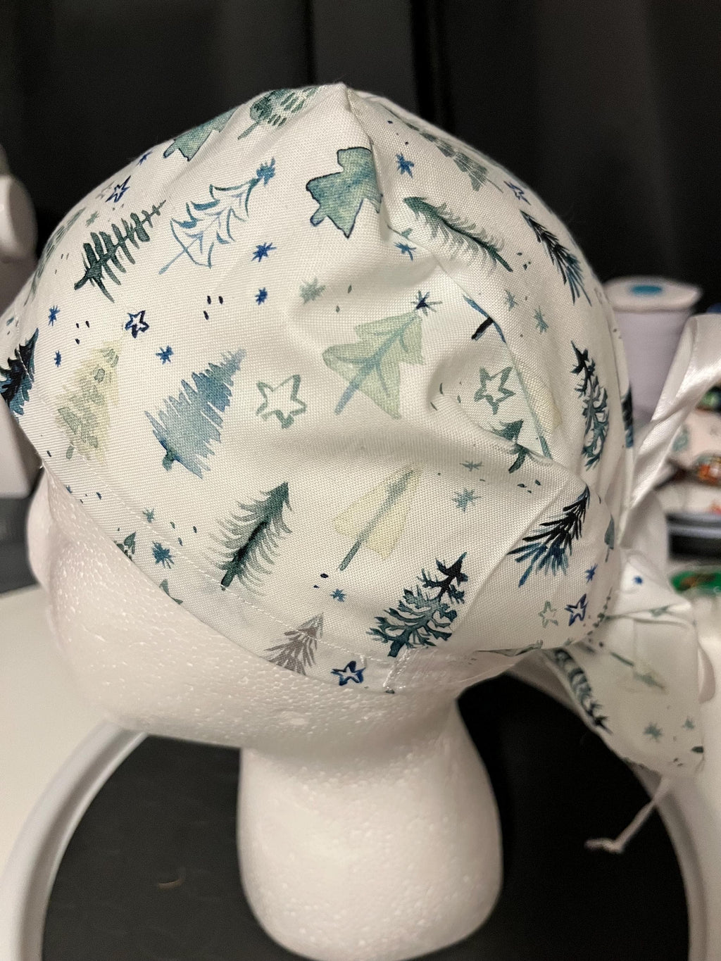 Christmas Tree Pine Tree Winter Watercolor Euro Ponytail Scrub Cap