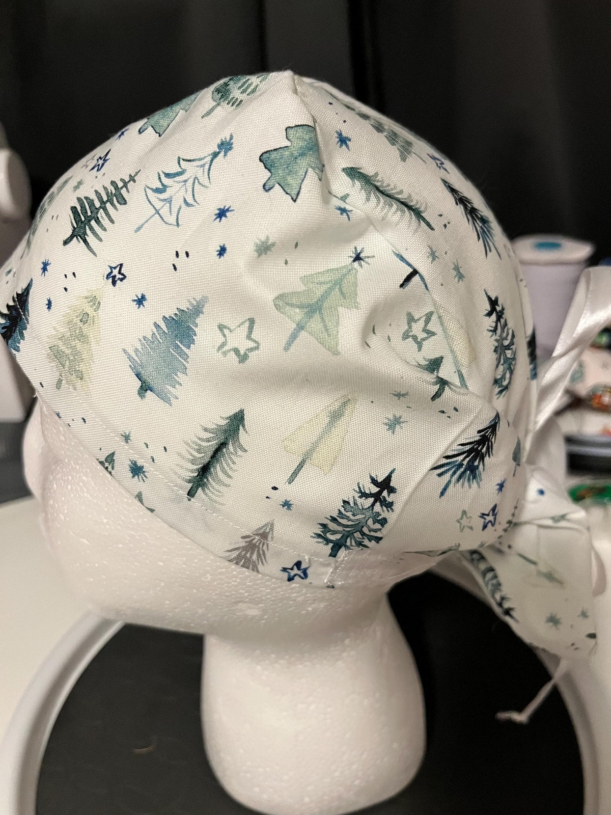 Christmas Tree Pine Tree Winter Watercolor Euro Ponytail Scrub Cap