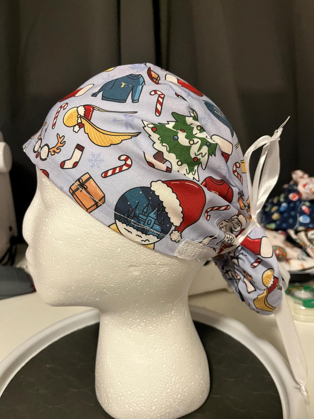 Wizard Magic Christmas Fantasy Print Euro Ponytail Scrub Cap