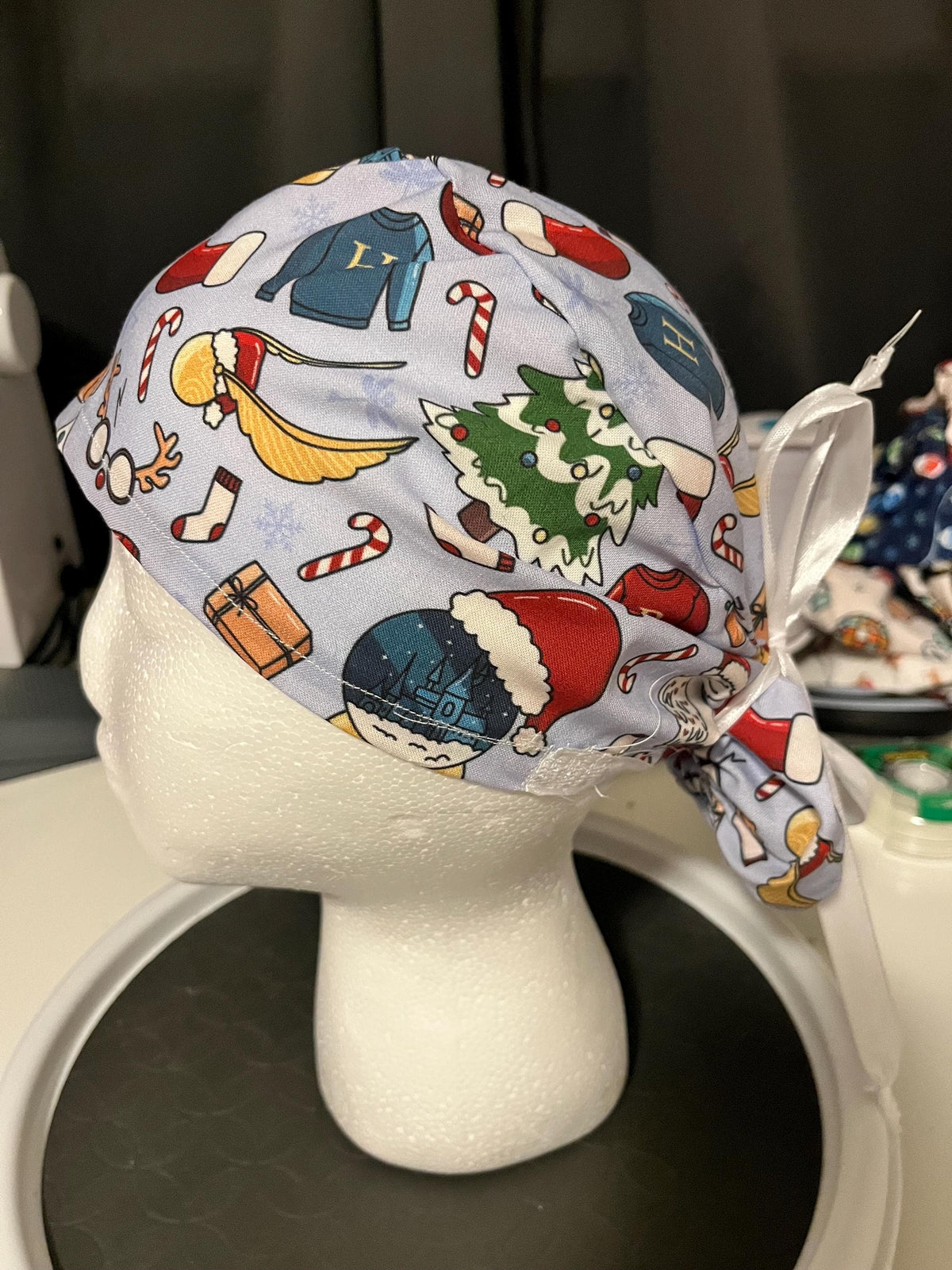 Wizard Magic Christmas Fantasy Print Euro Ponytail Scrub Cap