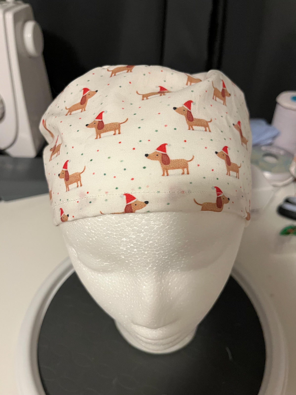 Christmas Pets Dachshund Dog Winter Print Euro Ponytail Scrub Cap