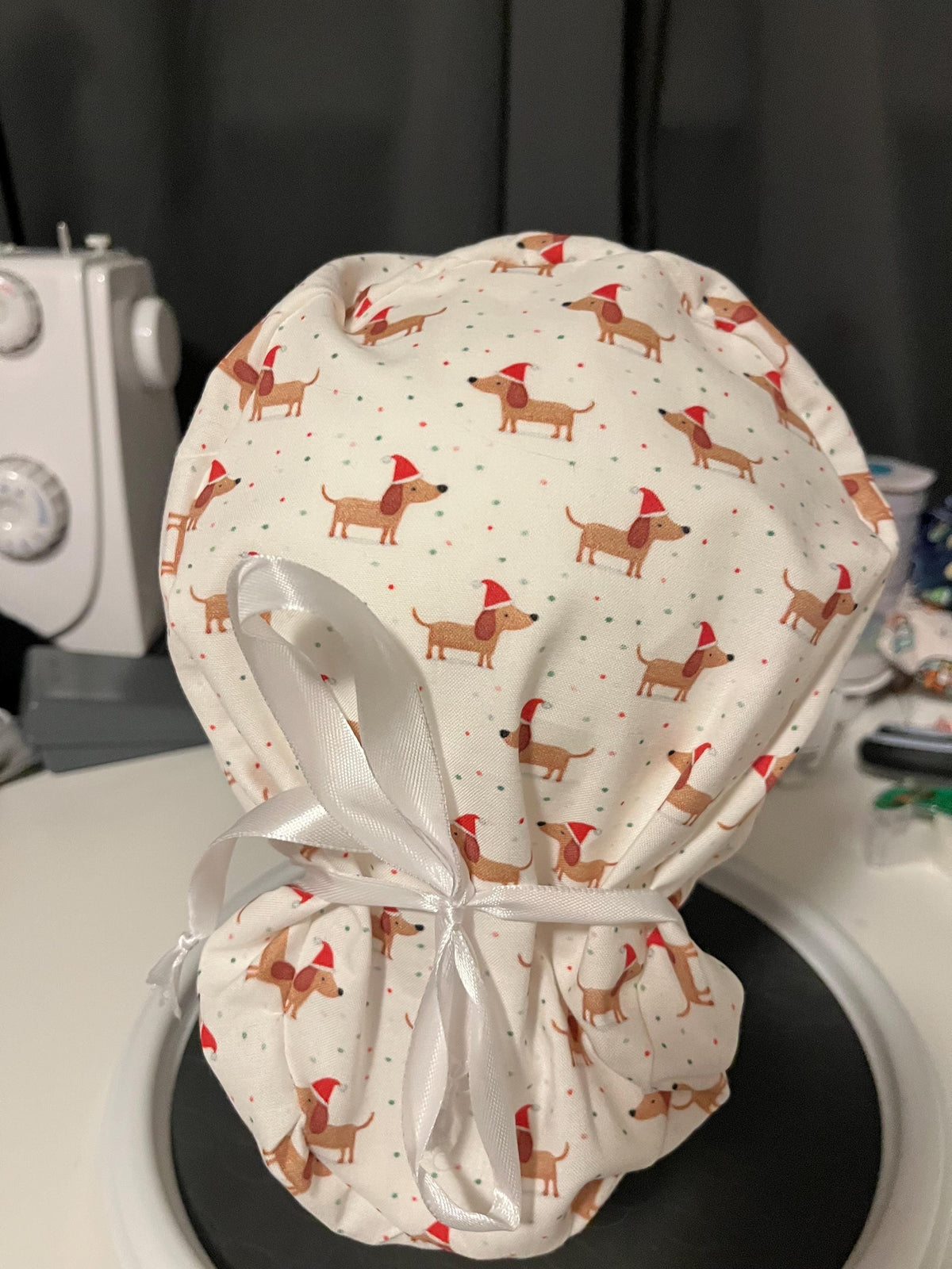 Christmas Pets Dachshund Dog Winter Print Euro Ponytail Scrub Cap