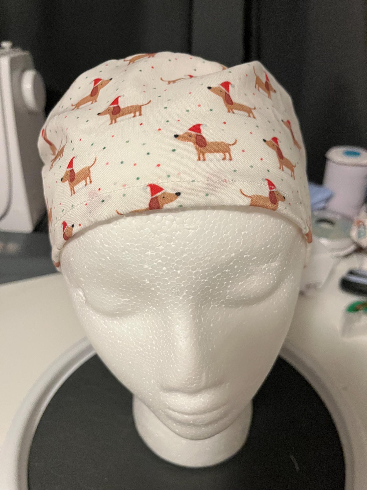 Christmas Pets Dachshund Dog Winter Print Euro Ponytail Scrub Cap
