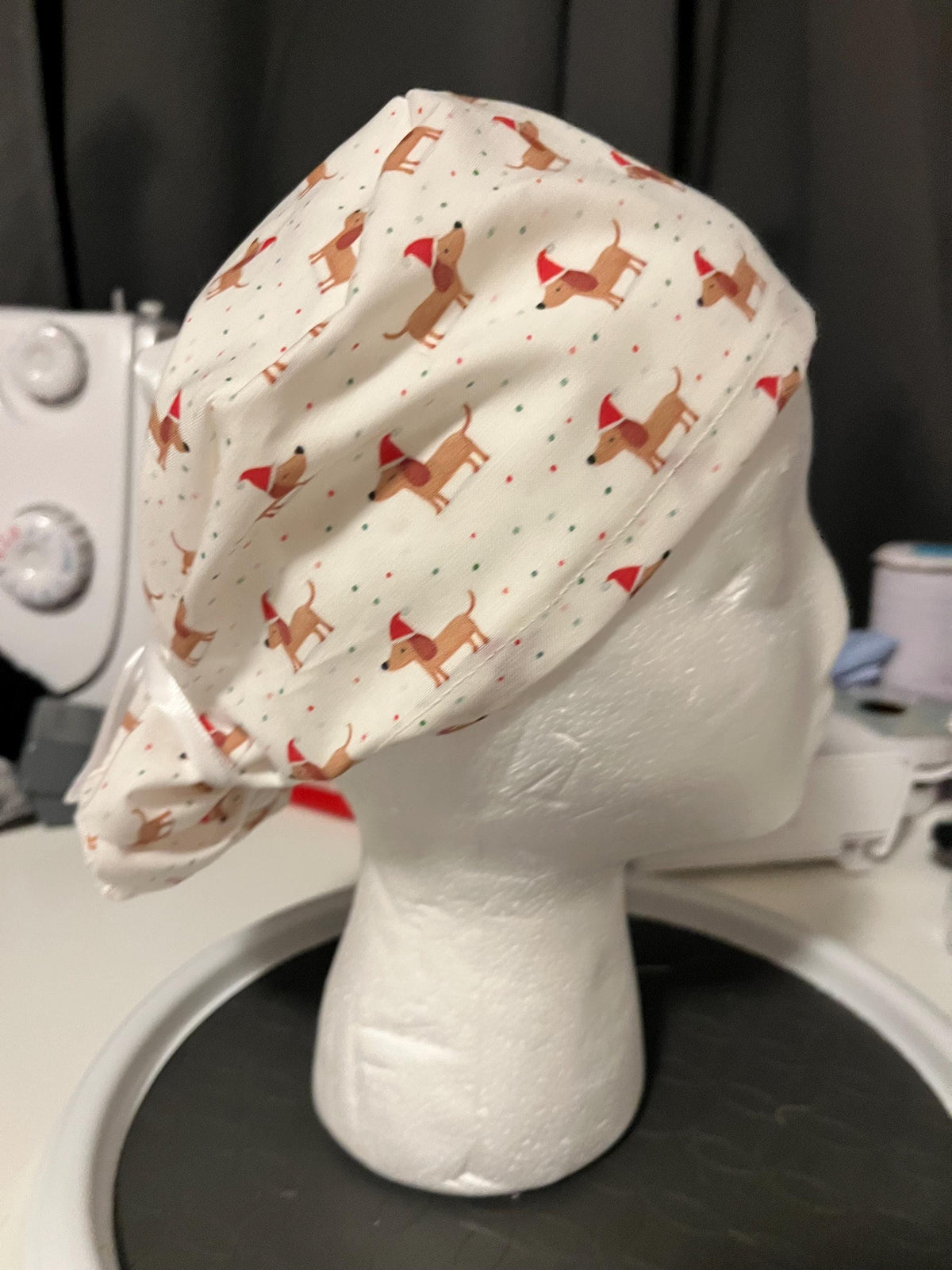 Christmas Pets Dachshund Dog Winter Print Euro Ponytail Scrub Cap