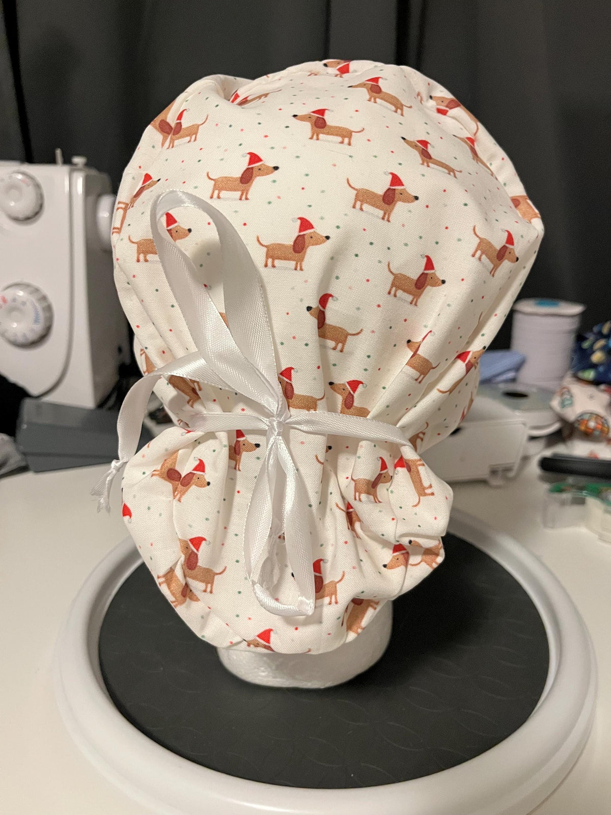 Christmas Pets Dachshund Dog Winter Print Euro Ponytail Scrub Cap