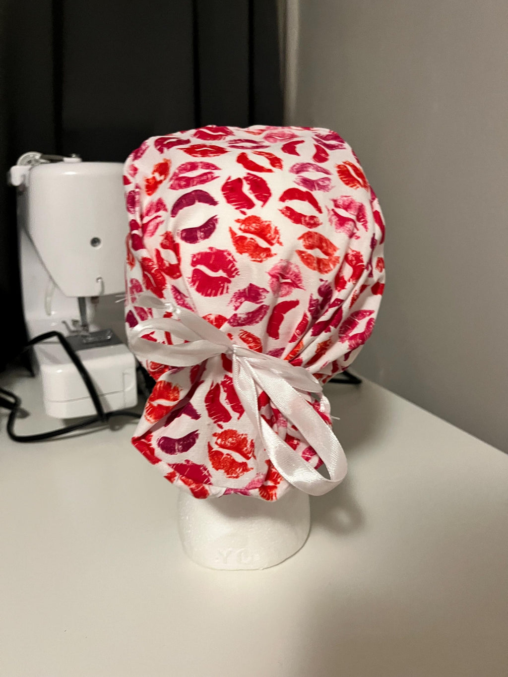 Lips Kisses Pink Valentines Print Euro Ponytail Scrub Cap