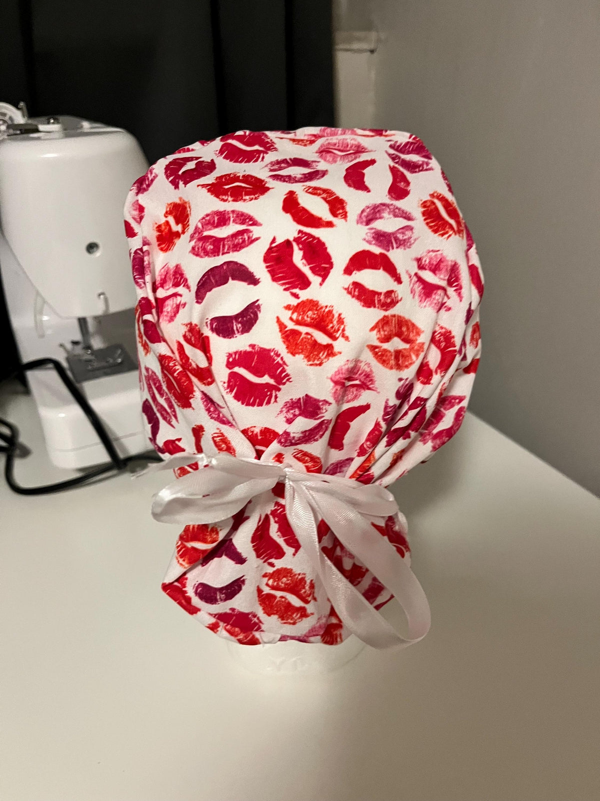 Lips Kisses Pink Valentines Print Euro Ponytail Scrub Cap