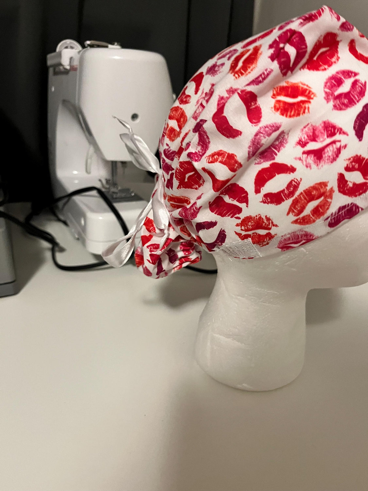 Lips Kisses Pink Valentines Print Euro Ponytail Scrub Cap
