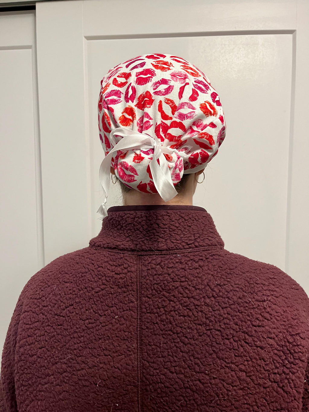 Lips Kisses Pink Valentines Print Euro Ponytail Scrub Cap