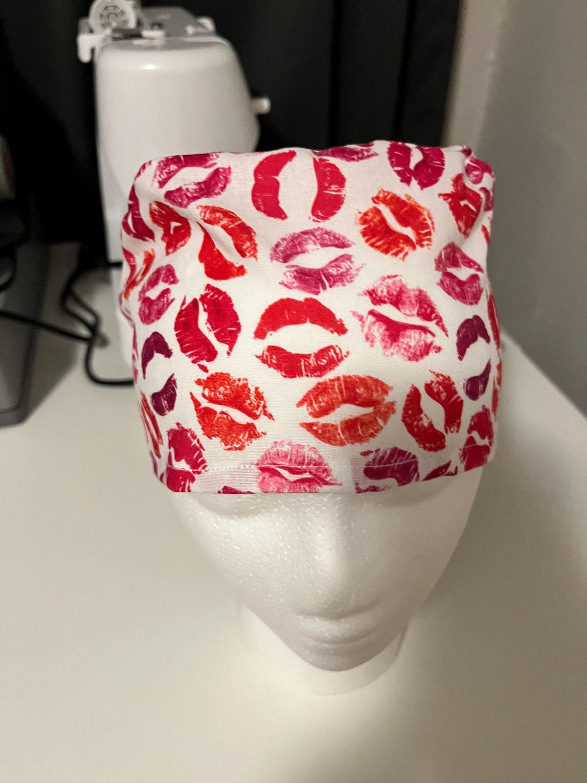 Lips Kisses Pink Valentines Print Euro Ponytail Scrub Cap