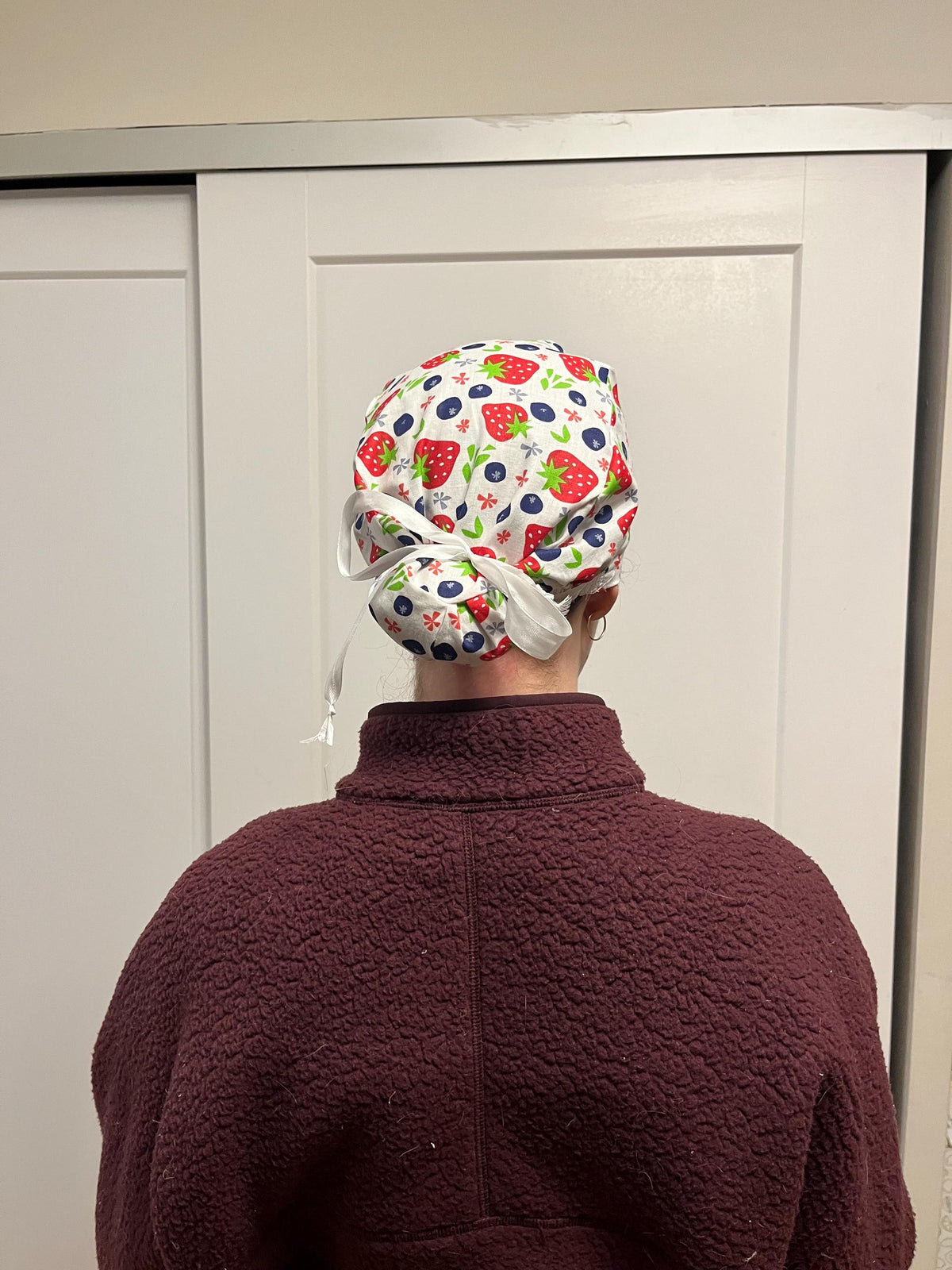 Berry Strawberry and Blueberry Spring Fruit Print Scrub Cap Euro Ponytail