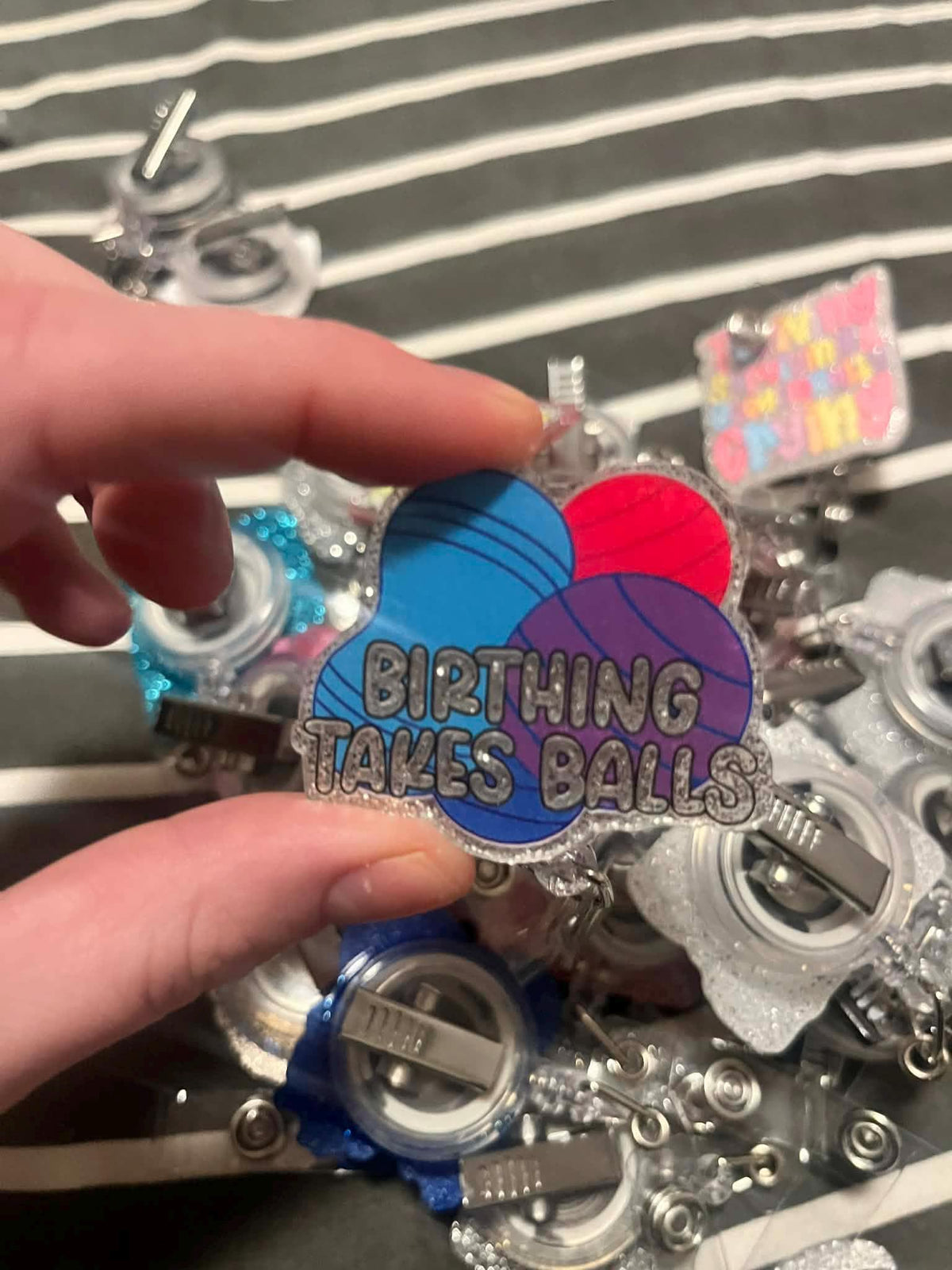 Birthing Takes Balls Badge Reel – Funny L and D Nurse Badge Reel – Labor & Delivery Nurse Gift – OB Nurse ID Holder