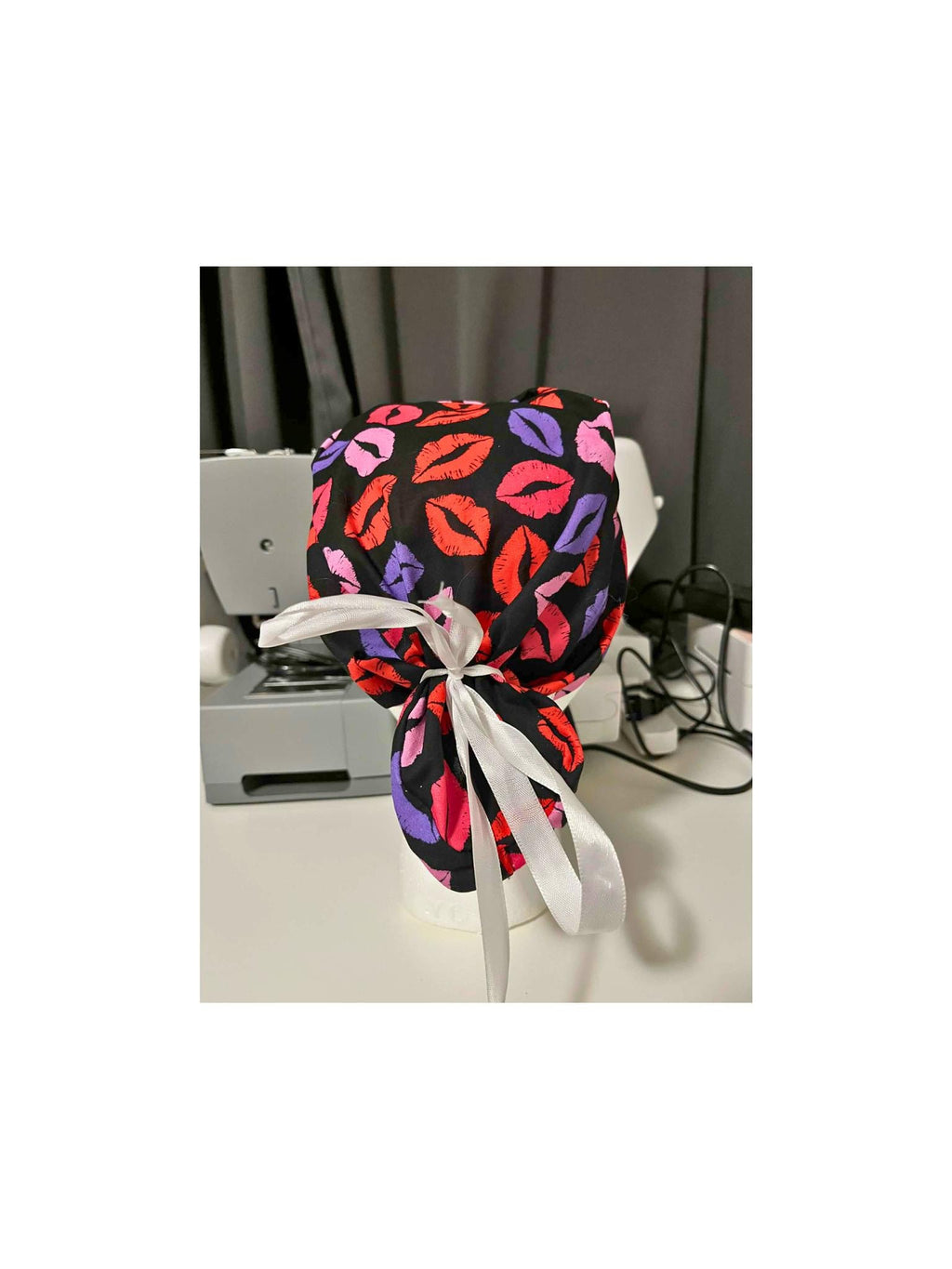 Lips Kisses Pink Valentines Print Euro Ponytail Scrub Cap