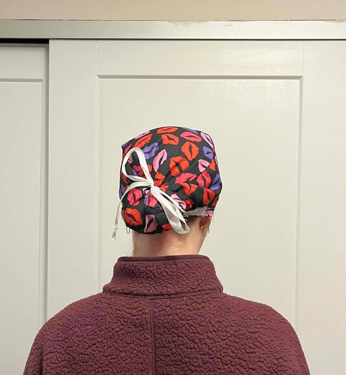 Lips Kisses Pink Valentines Print Euro Ponytail Scrub Cap