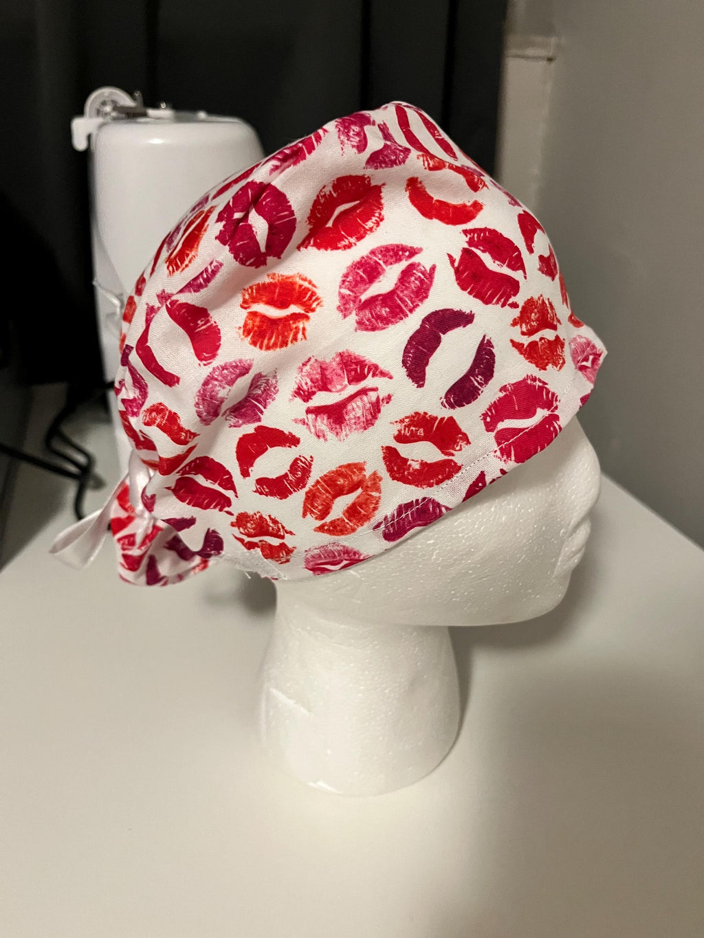 Lips Kisses Pink Valentines Print Euro Ponytail Scrub Cap