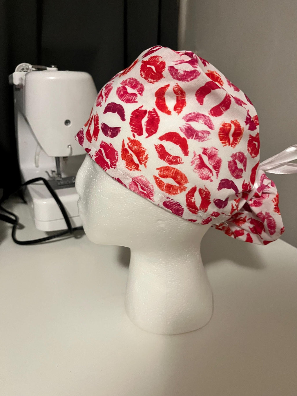 Lips Kisses Pink Valentines Print Euro Ponytail Scrub Cap