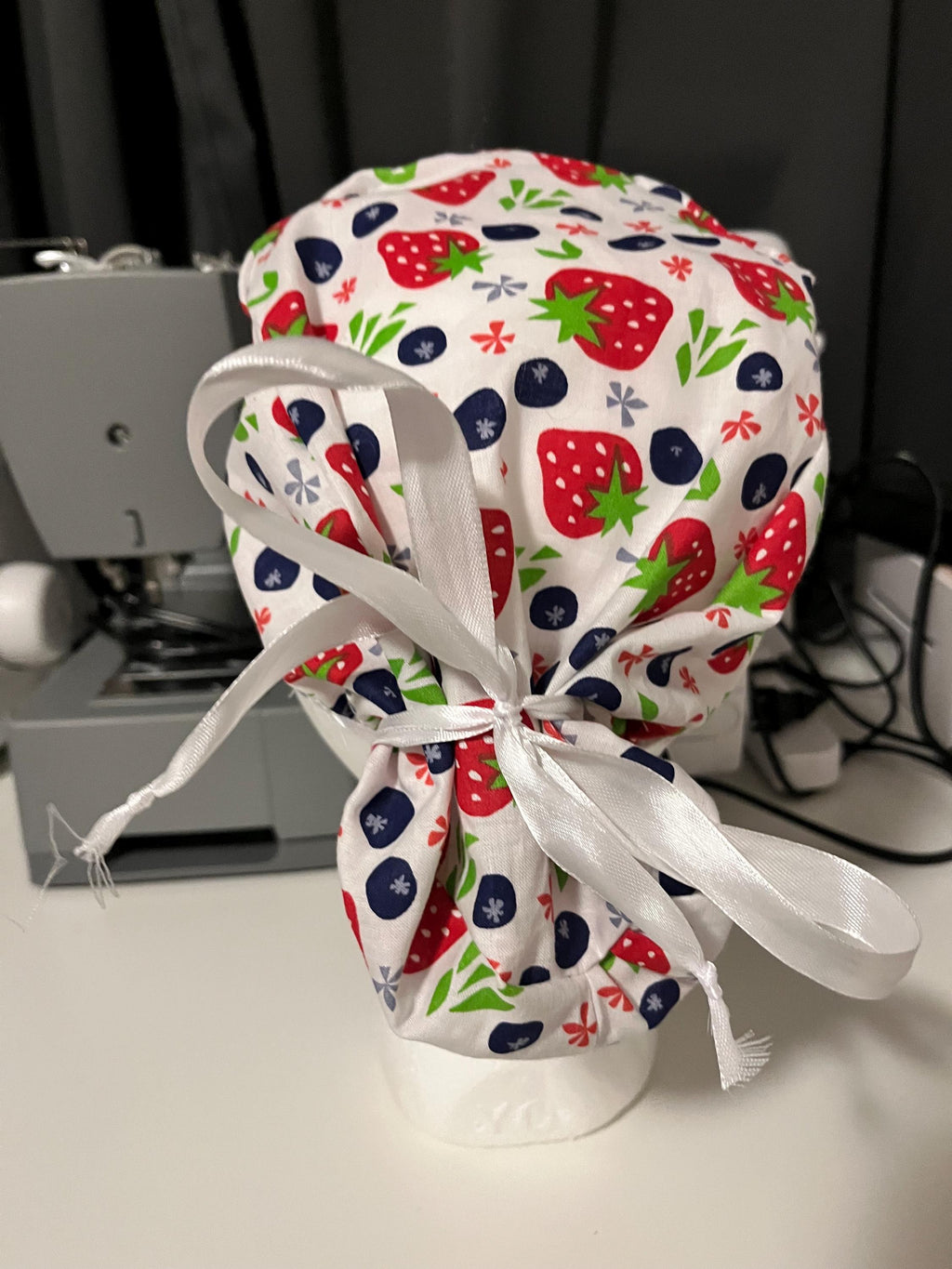 Berry Strawberry and Blueberry Spring Fruit Print Scrub Cap Euro Ponytail