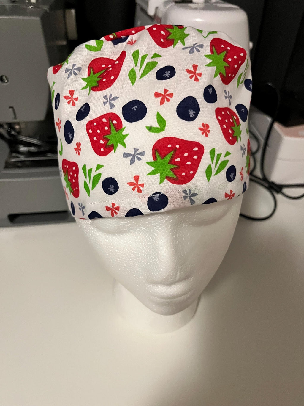 Berry Strawberry and Blueberry Spring Fruit Print Scrub Cap Euro Ponytail