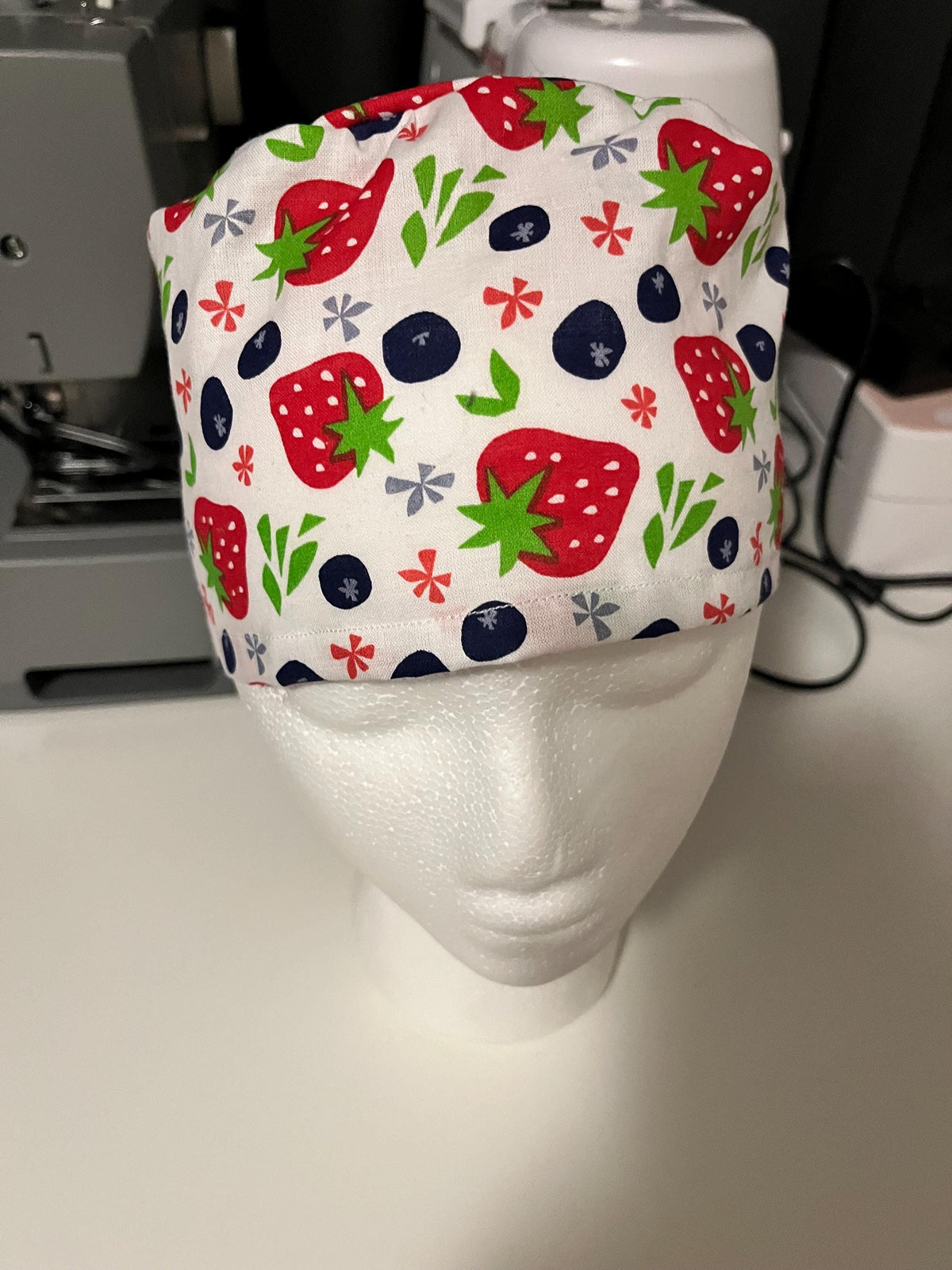 Berry Strawberry and Blueberry Spring Fruit Print Scrub Cap Euro Ponytail