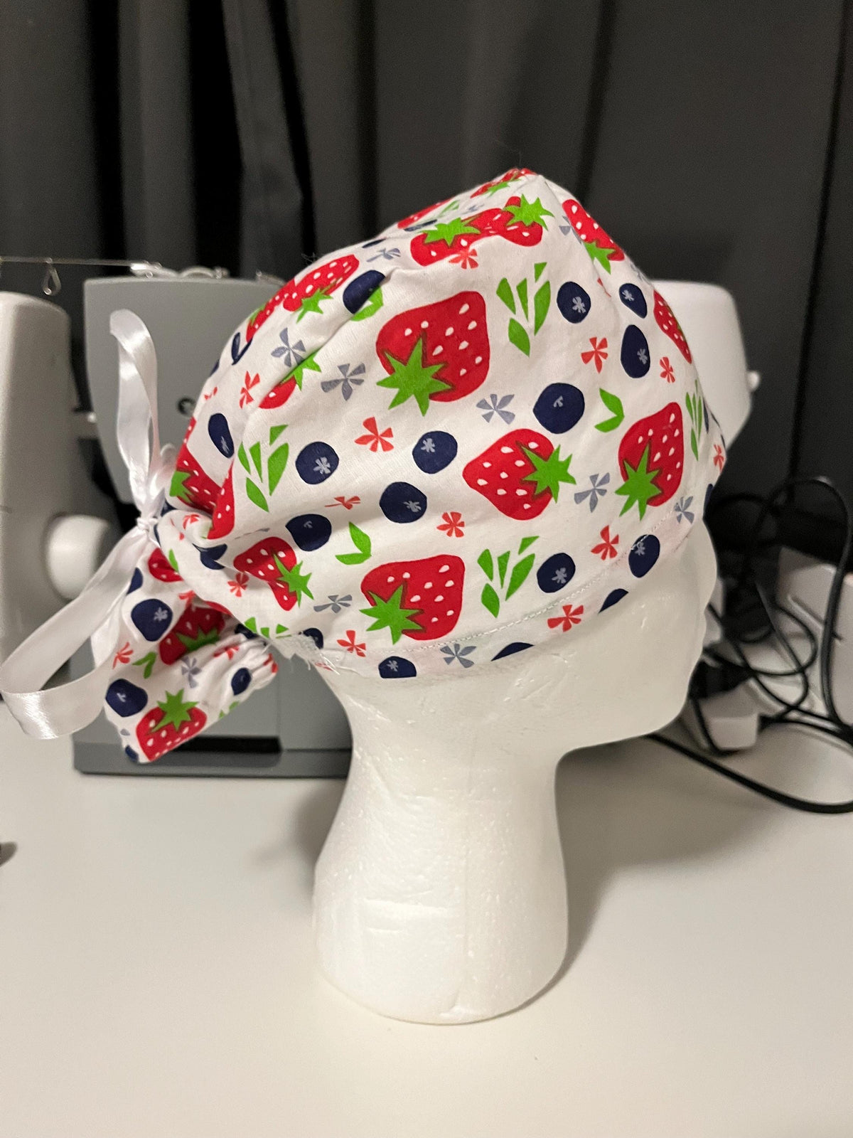 Berry Strawberry and Blueberry Spring Fruit Print Scrub Cap Euro Ponytail