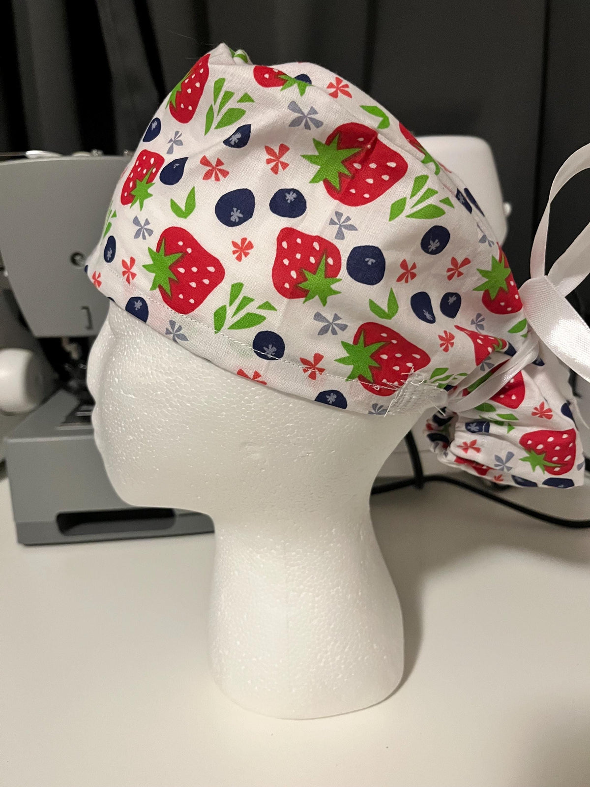 Berry Strawberry and Blueberry Spring Fruit Print Scrub Cap Euro Ponytail