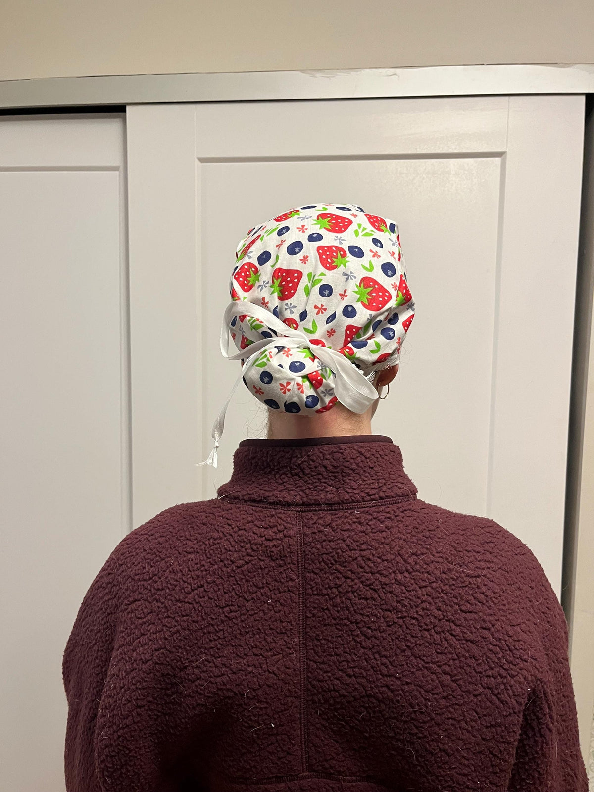 Berry Strawberry and Blueberry Spring Fruit Print Scrub Cap Euro Ponytail