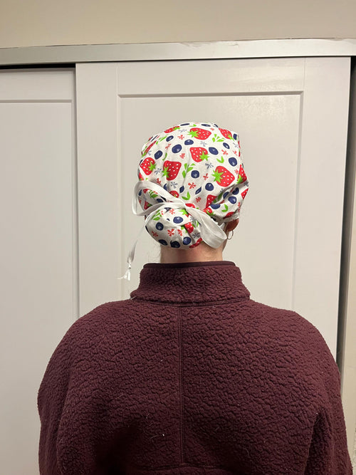 Berry Strawberry and Blueberry Spring Fruit Print Scrub Cap Euro Ponytail