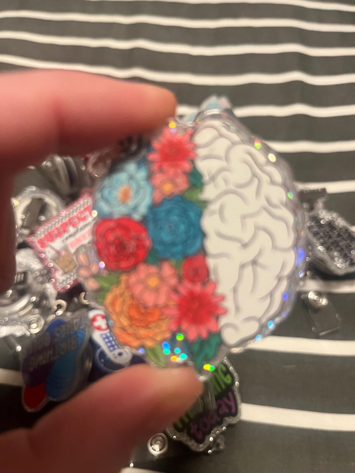 Floral Brain Mental Health Neuro Badge Reel Alligator Clip