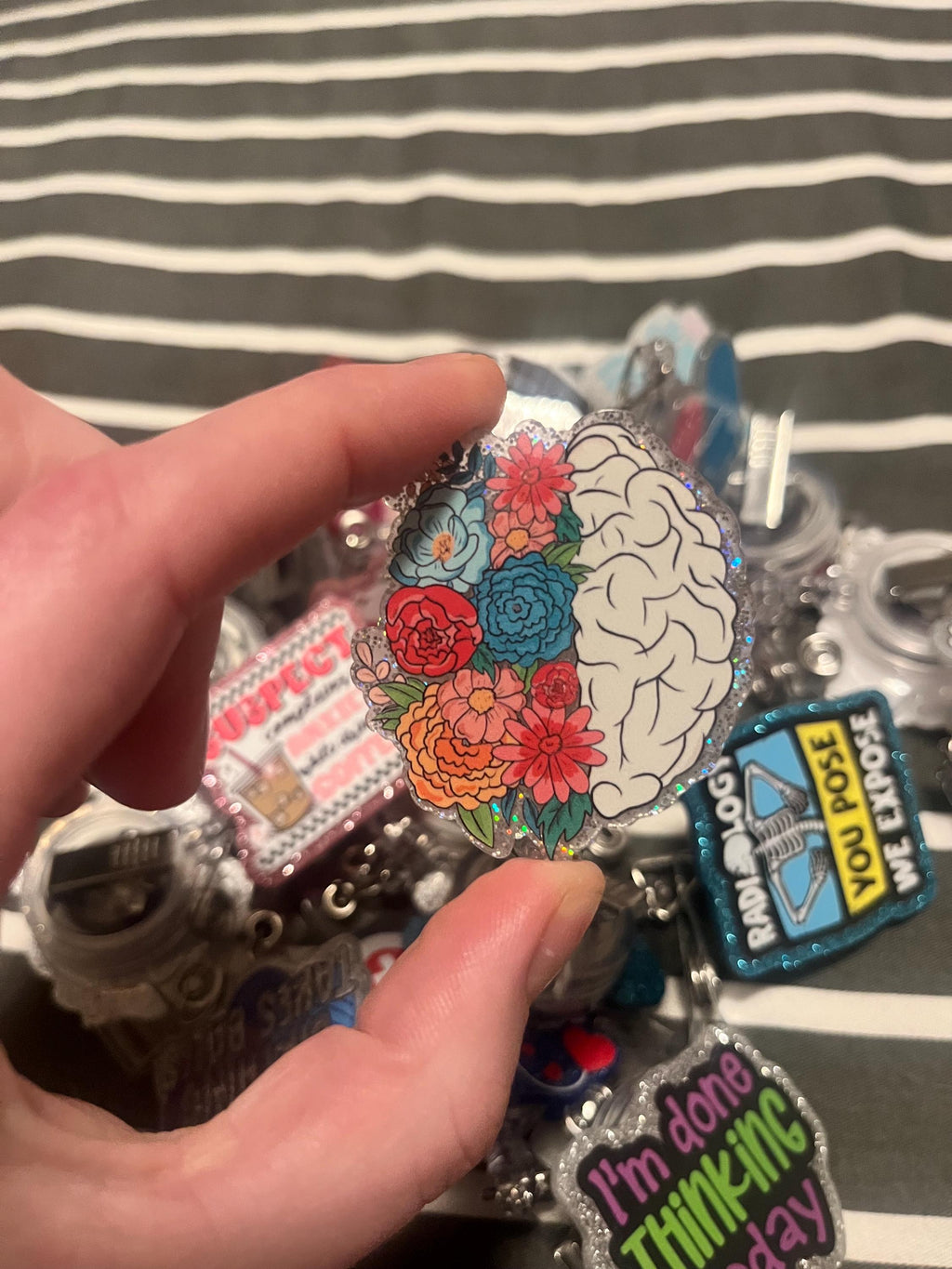 Floral Brain Mental Health Neuro Badge Reel Alligator Clip