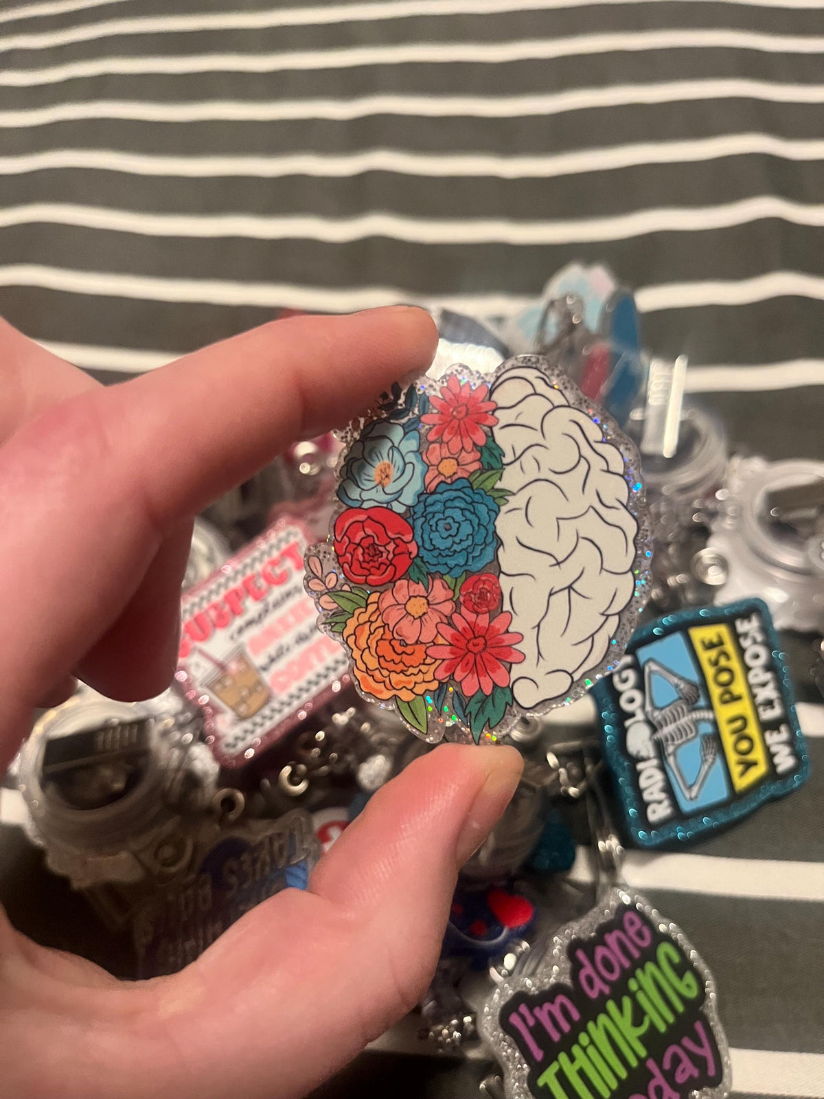 Floral Brain Mental Health Neuro Badge Reel Alligator Clip