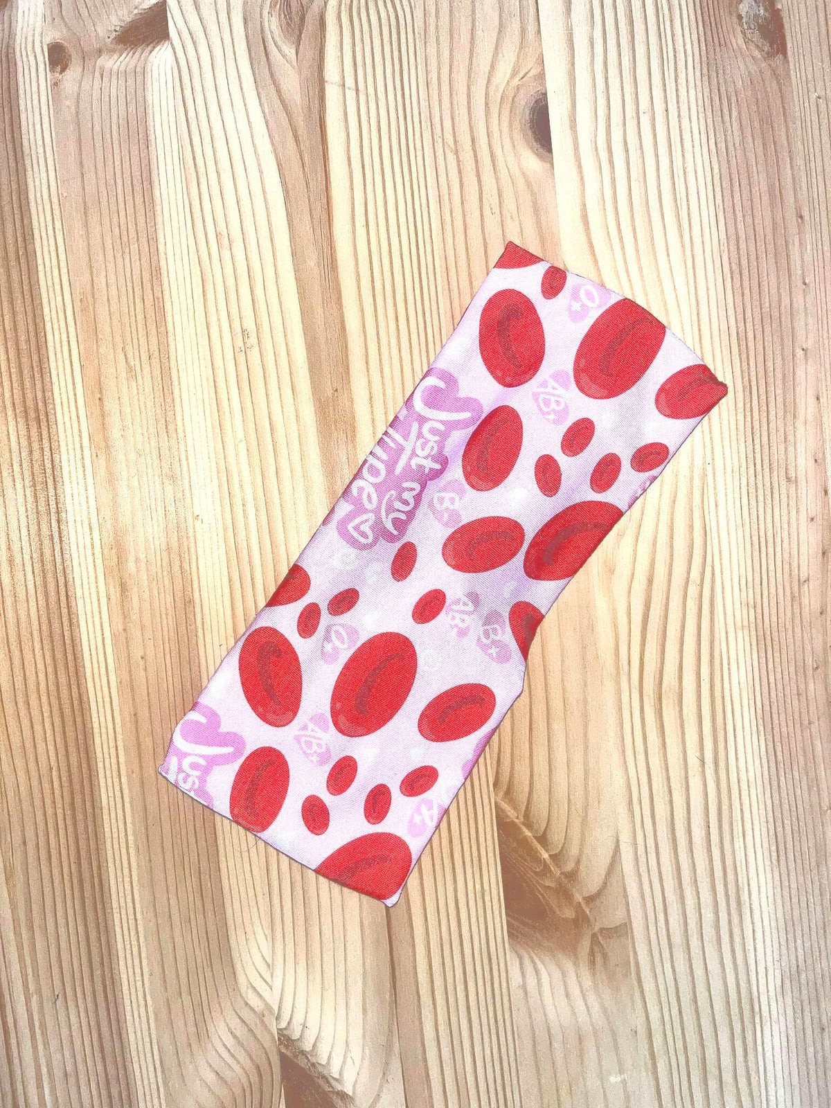 Wide Turban Twist Headband Hairband- Red and Pink Bloodtype Medical Print Phlebotomy Bloodwork Hematology