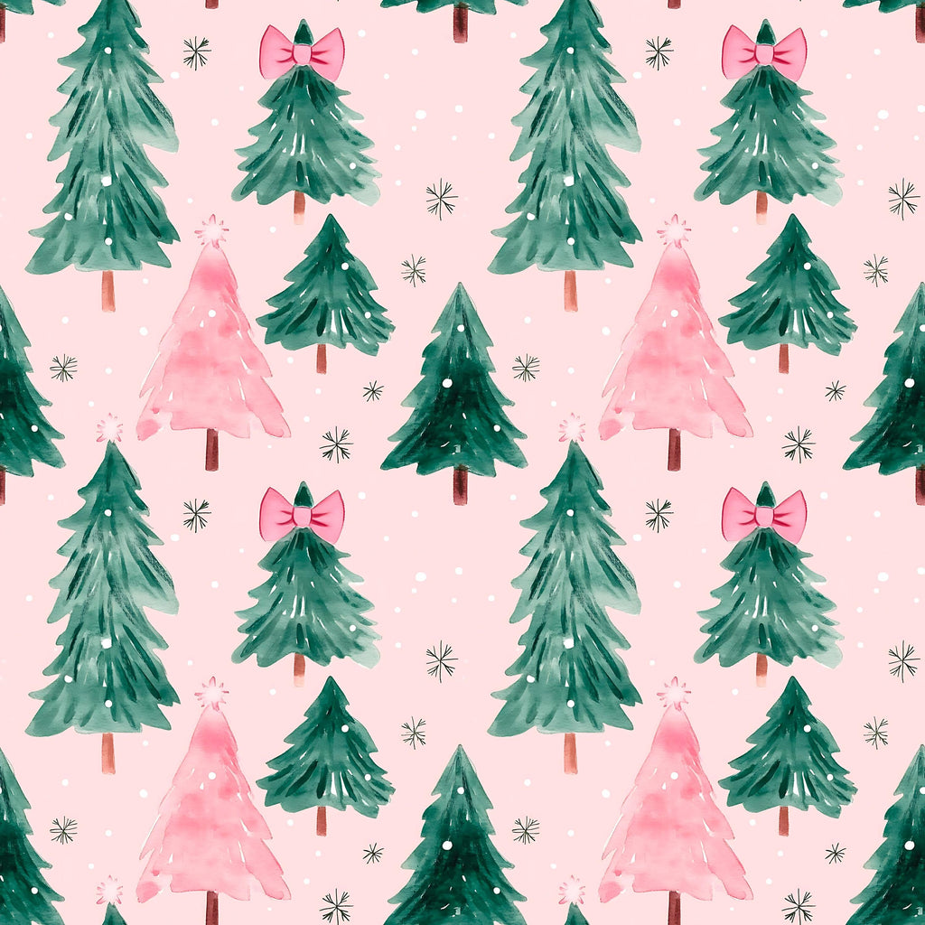 Pink and Green Coquette Bow Christmas Tree Winter Print Headband