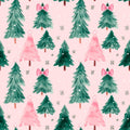 Pink and Green Coquette Bow Christmas Tree Winter Print Headband