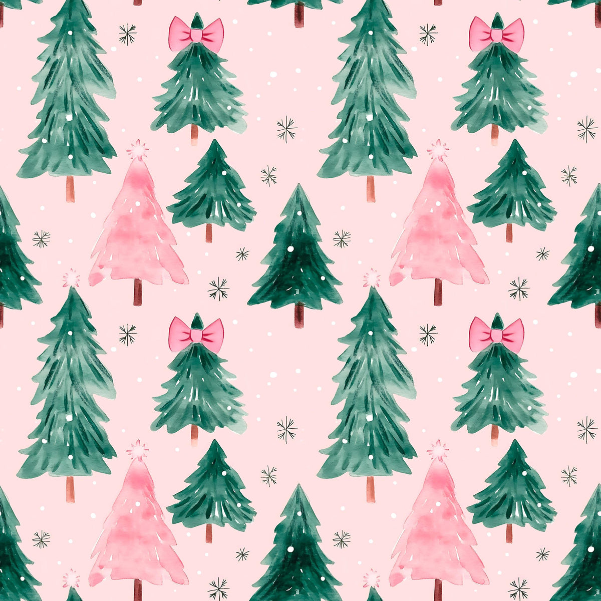 Pink and Green Coquette Bow Christmas Tree Winter Print Headband
