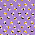 Purple Honey Bee Bug Print Scrub Cap Euro, Euro Ponytail and Tie Back Optional Satin Lining