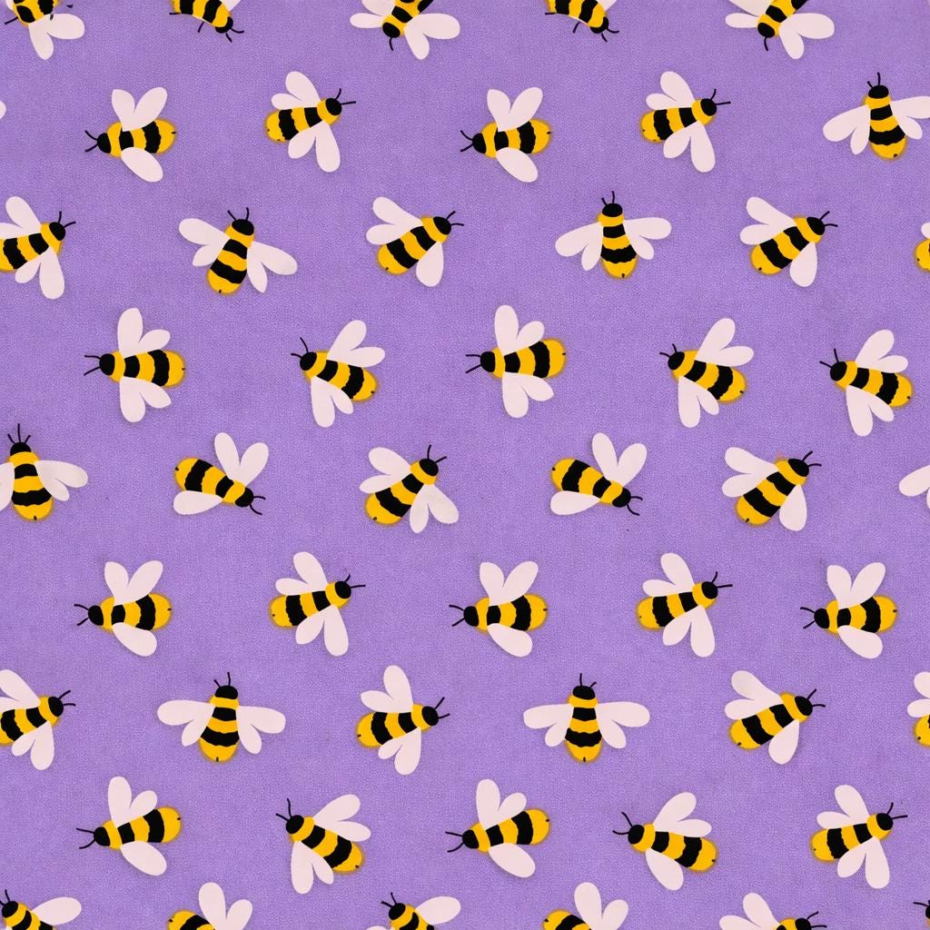 Purple Honey Bee Bug Print Scrub Cap Euro, Euro Ponytail and Tie Back Optional Satin Lining