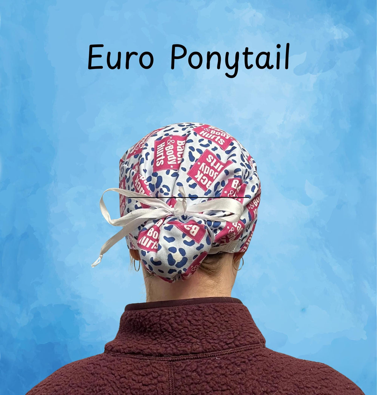 Berry Bookish Strawberry Fruit Floral Literary Print Scrub Cap Euro, Euro Ponytail and Tie Back Optional Satin Lining