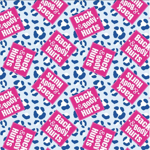 Back and Body Hurts Funny Punny Leopard Print Scrub Cap Euro, Euro Ponytail and Tie Back Optional Satin Lining