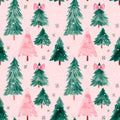 Pink and Green Coquette Christmas Tree Winter Bow Print Euro Ponytail Scrub Cap